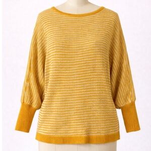 MAX STUDIO STRIPED DOLMAN SWEATER MUSTARD GOLD YELLOW